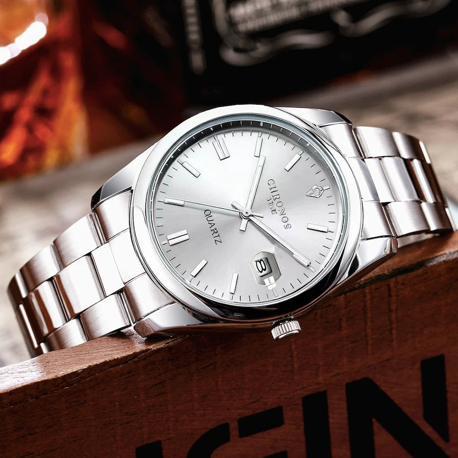 CHRONOS Top Brand Luxury Man Wristwatch Waterproof Luminous Date Men Watches Stainless Steel Quartz Men&